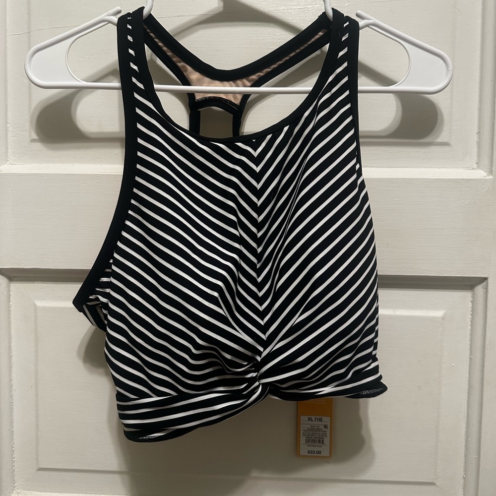 Kona Sol Navy and White Striped twist front Tankini Swim